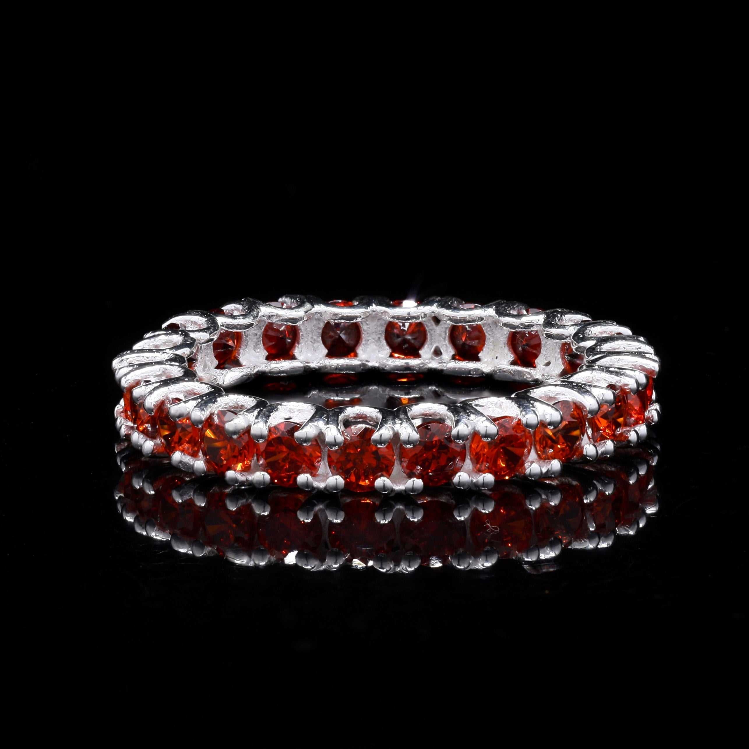 925 Sterling Silver Multi Red Stone Ring Band