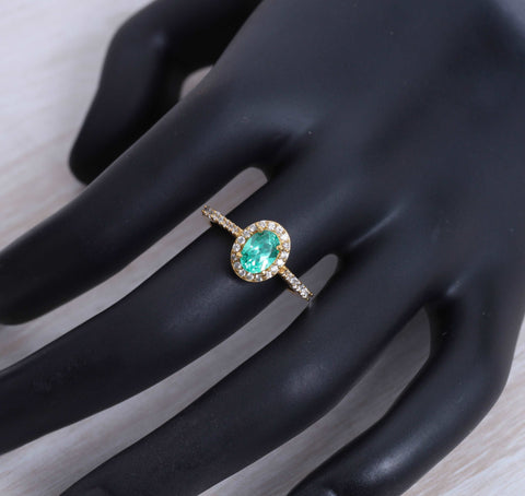 925 Sterling Silver Green Stone & White Zircon Ring