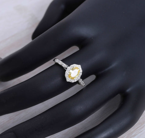 925 Sterling Silver Yellow Stone & Zircon Ring