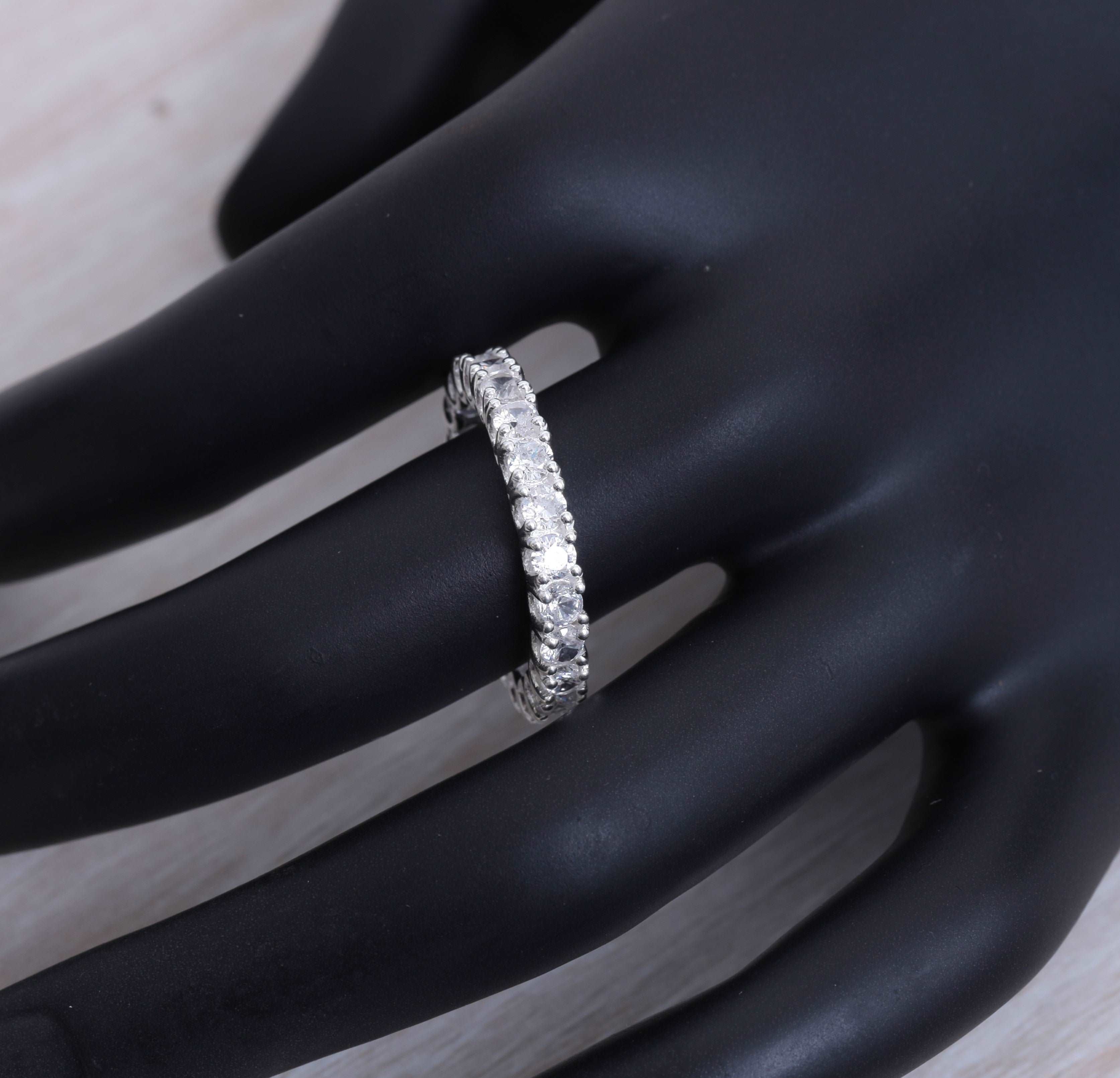 925 Sterling Silver Multi White Stone Ring Band