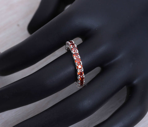 925 Sterling Silver Multi Red Stone Ring Band