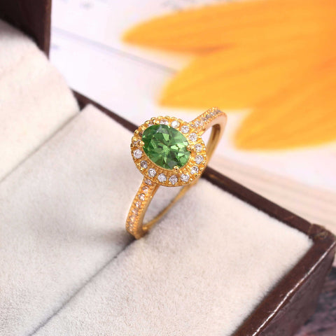 Golden Green Topaz & Zircon Ring