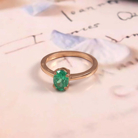 Rose Gold-Plated Oval Faux Emerald Ring by Jewelldiro: A Touch of Elegance