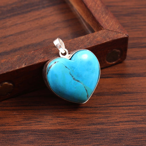 Solid 925 Sterling Silver Turquoise Heart Pendant Birthday Gifts for Wife