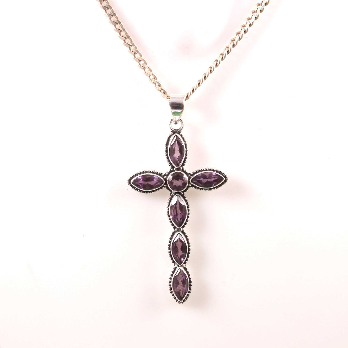 Silver Amethyst Cross Pendant