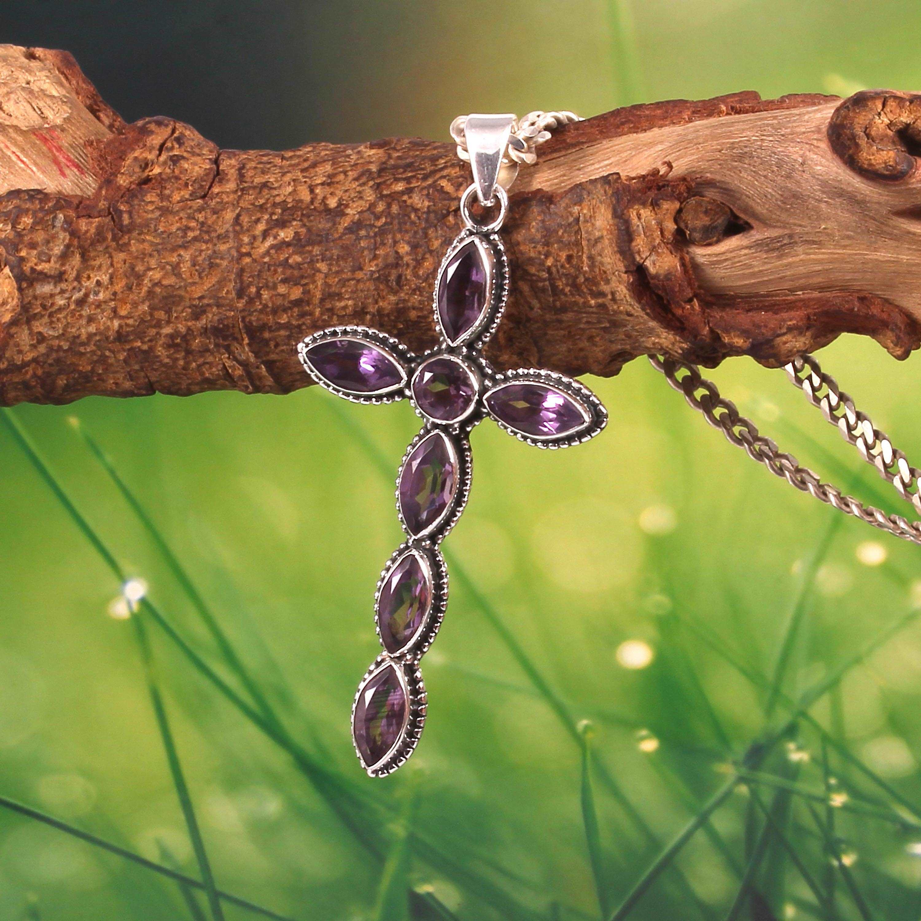 Silver Amethyst Cross Pendant