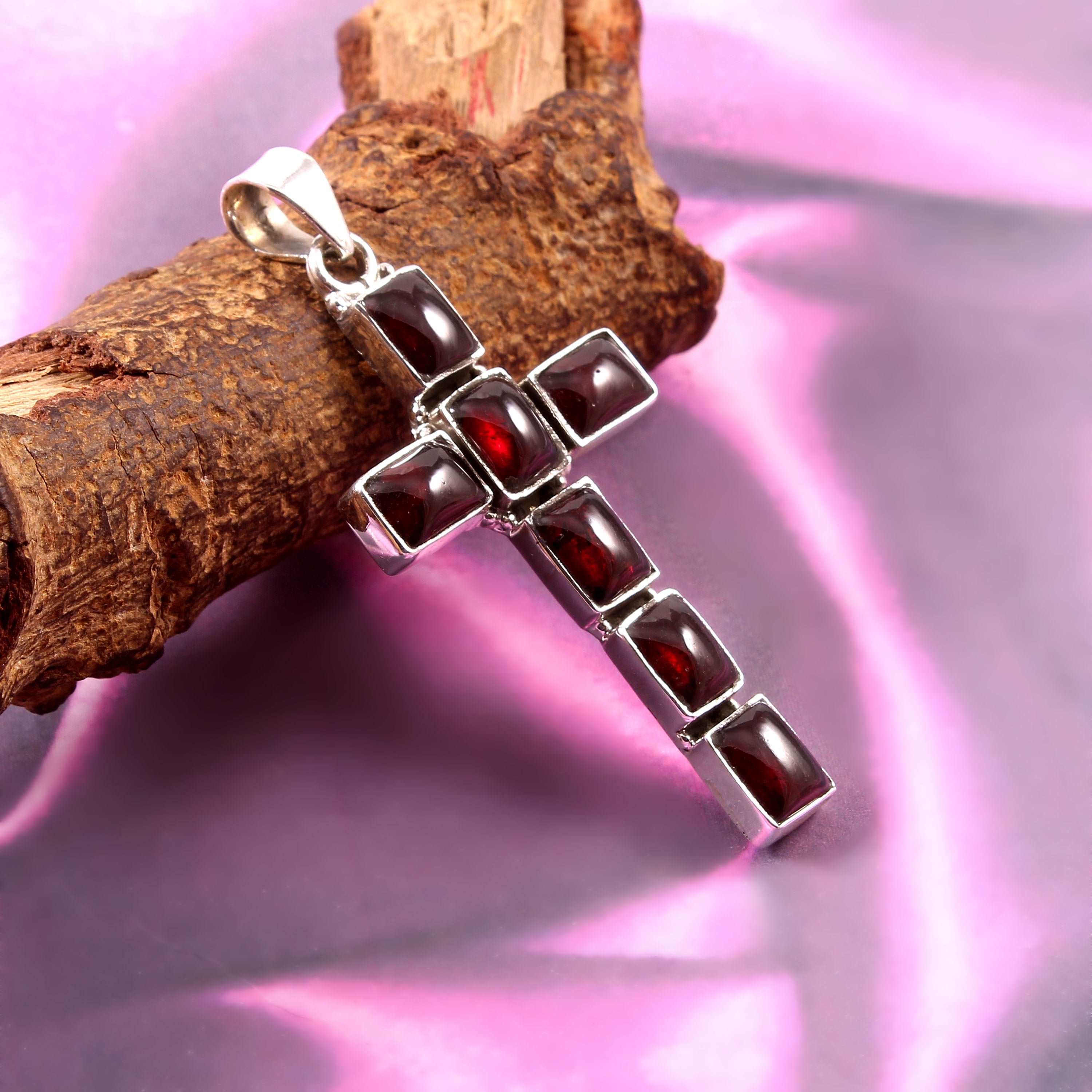 Silver Garnet Cross Pendant