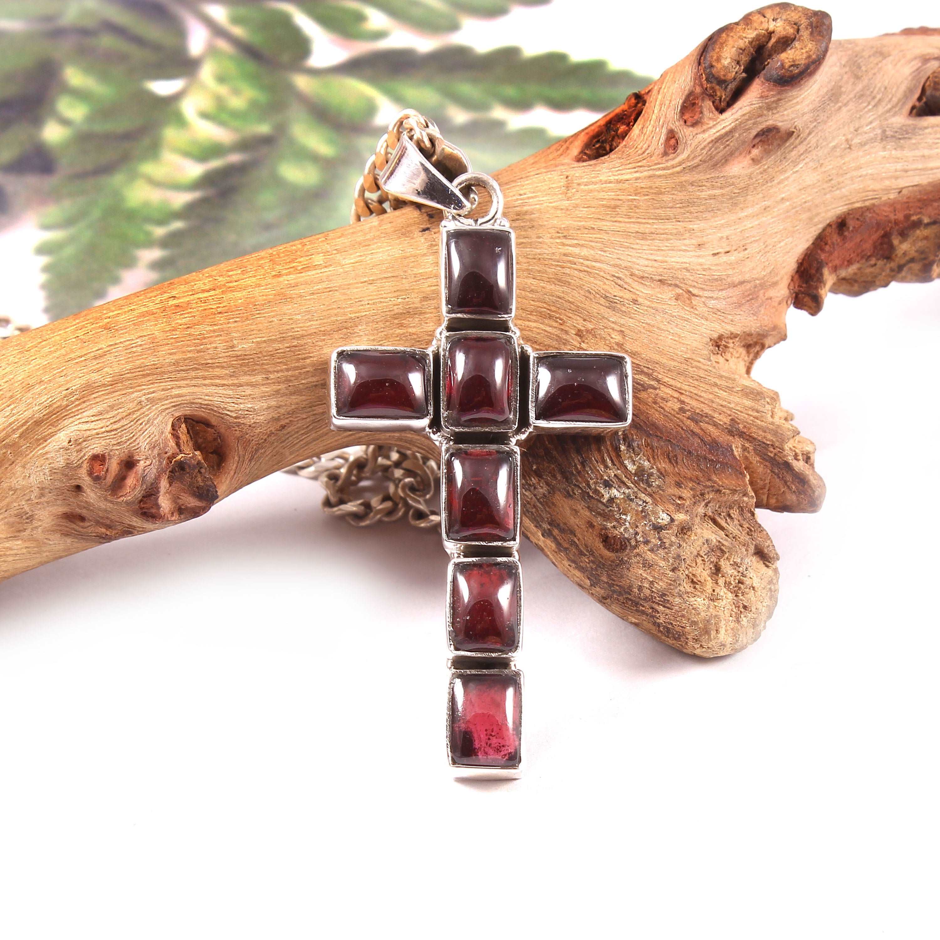 Silver Garnet Cross Pendant