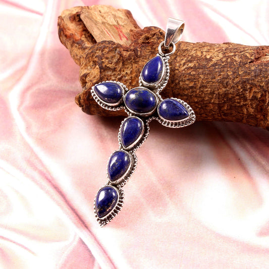 Silver Lapis Lazuli Cross Pendant