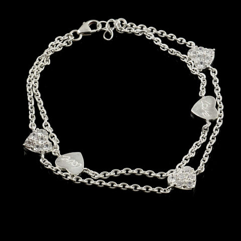 Silver Zircon Heart Charm Bracelet