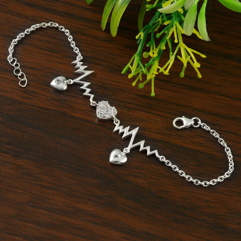 Silver Zircon Heart Charm Bracelet