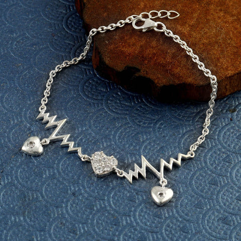 Silver Zircon Heart Charm Bracelet