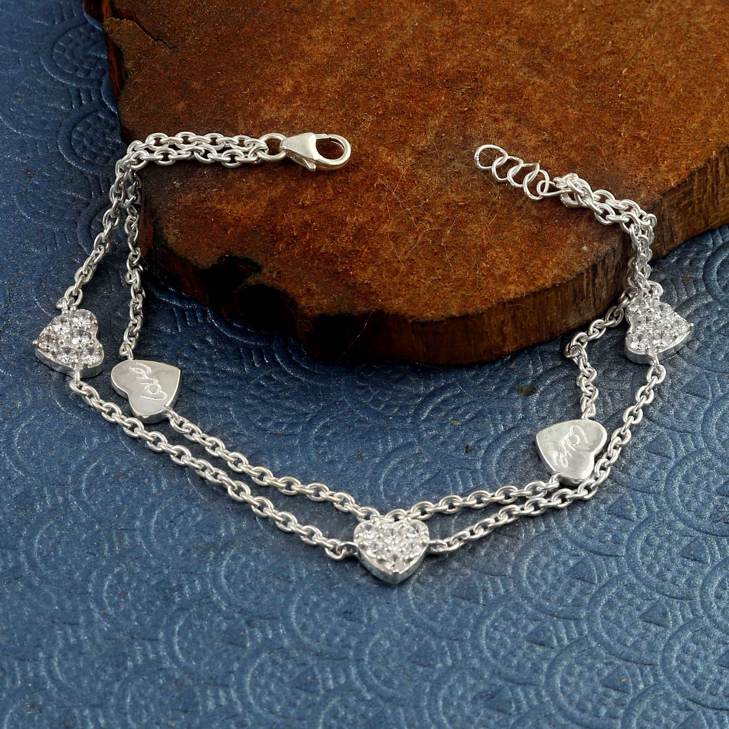 Silver Zircon Heart Charm Bracelet