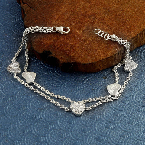 Silver Zircon Heart Charm Bracelet