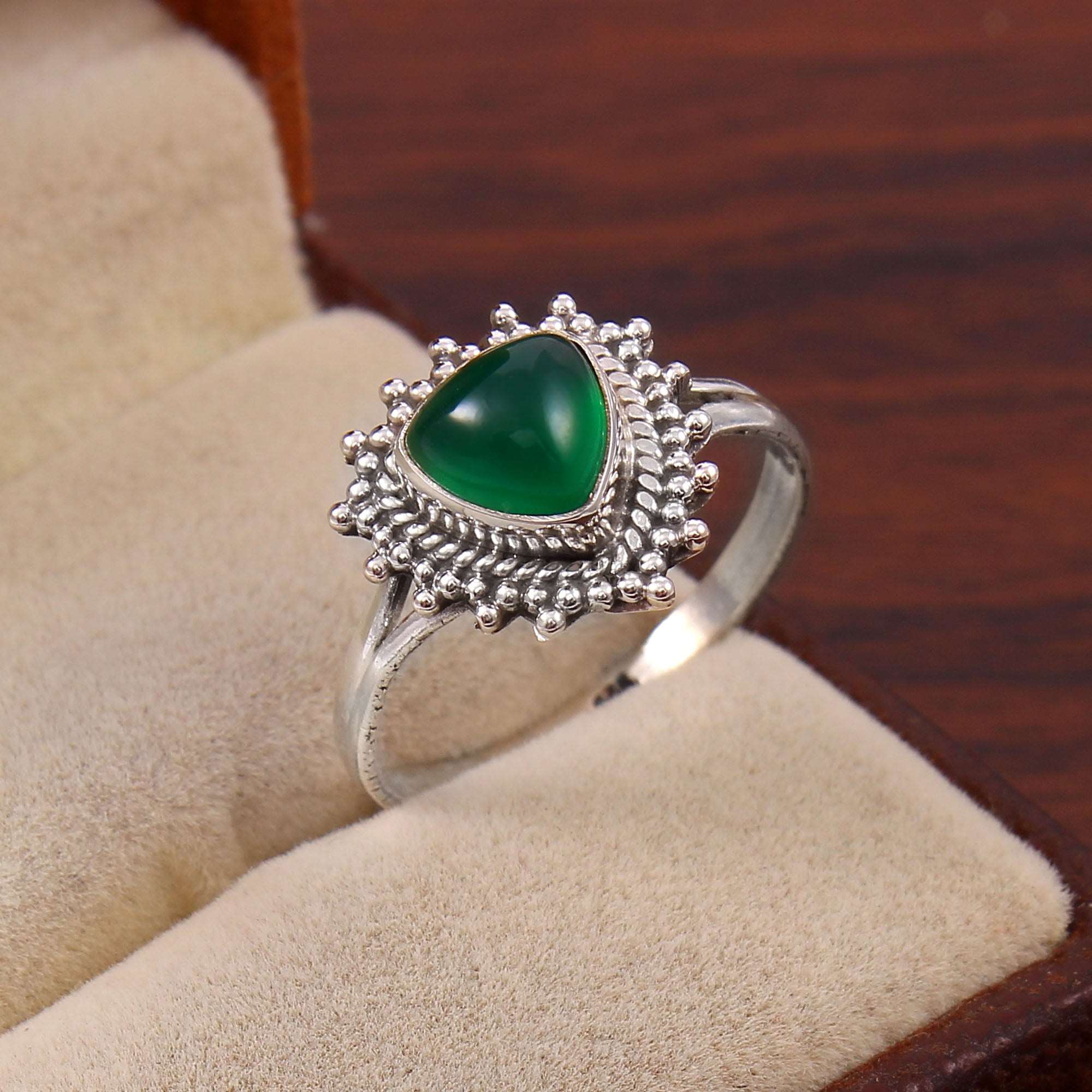 Silver Green Onyx Ring