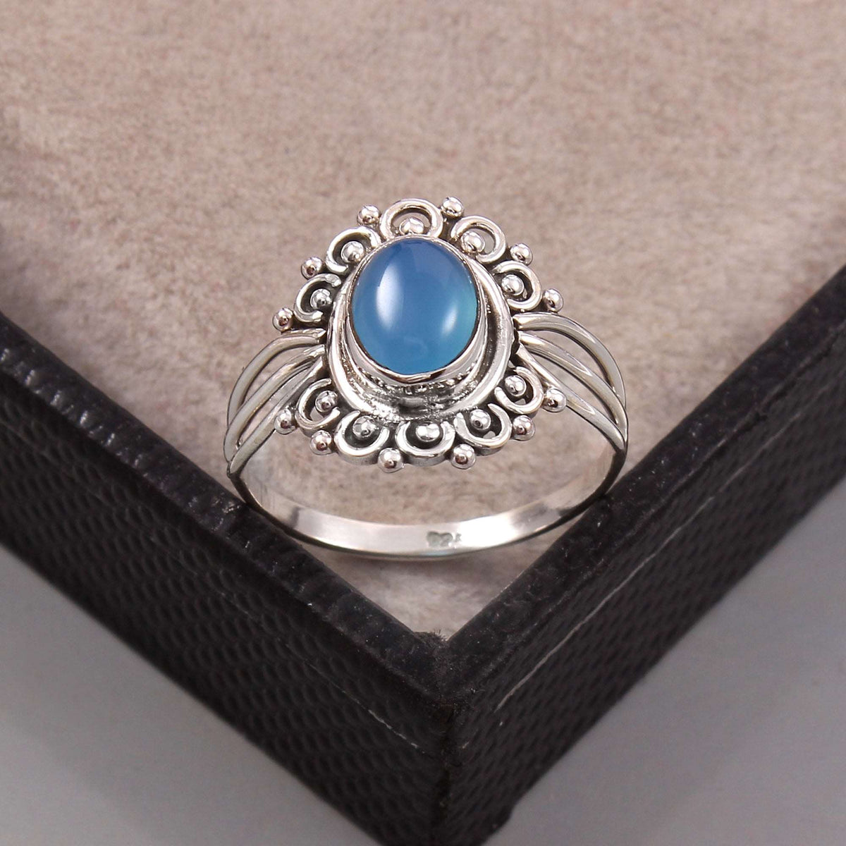 Silver Blue Chalcedony Ring