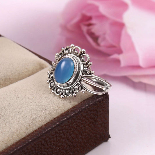 Silver Blue Chalcedony Ring