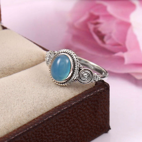 Silver Blue Chalcedony Ring