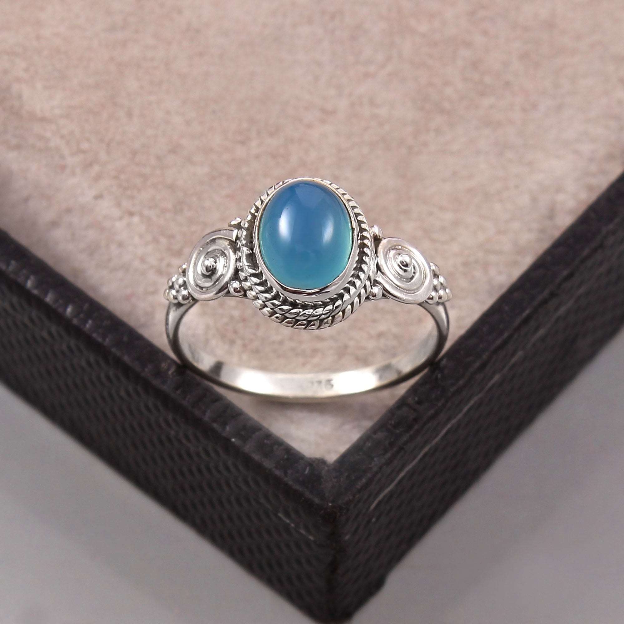 Silver Blue Chalcedony Ring