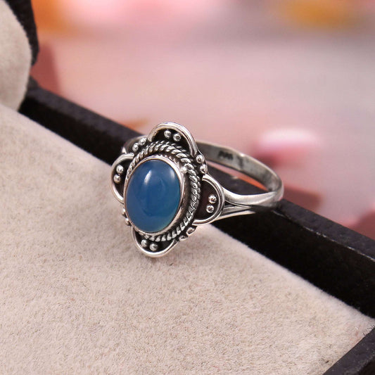 Silver Blue Chalcedony Ring