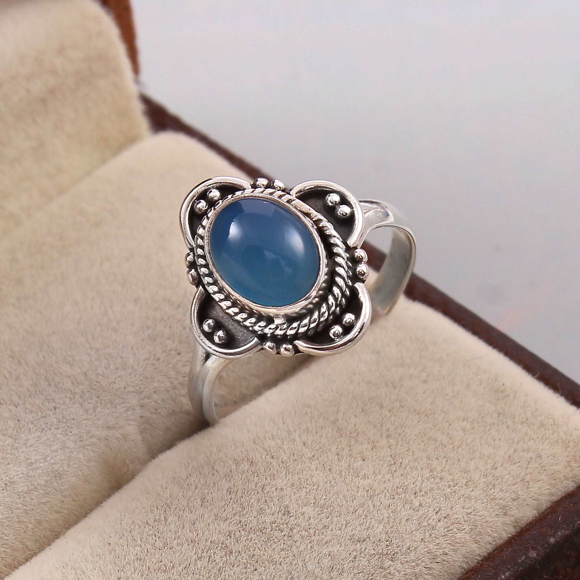 Silver Blue Chalcedony Ring