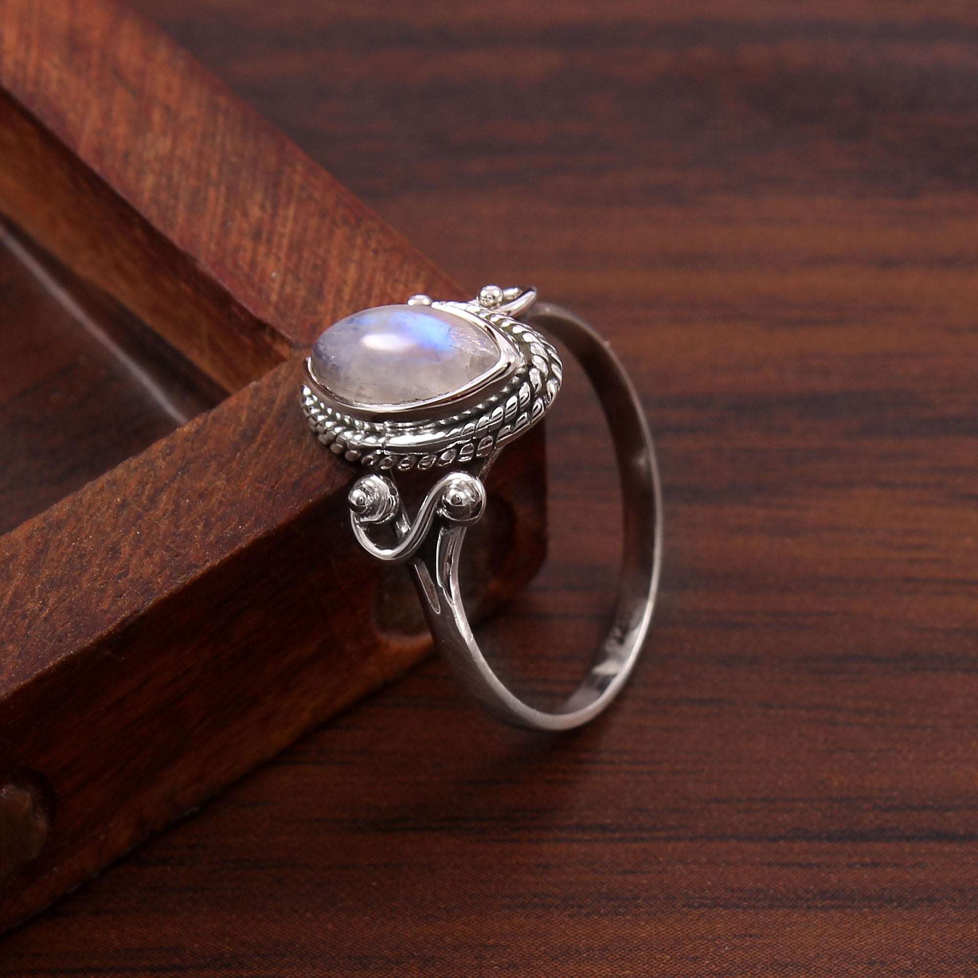 Silver Rainbow Moonstone Ring