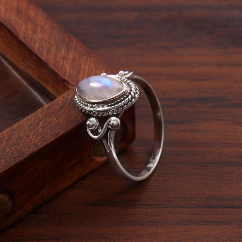 Silver Rainbow Moonstone Ring