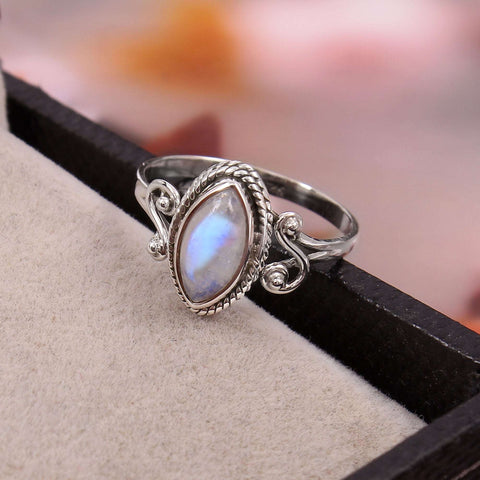 Silver Rainbow Moonstone Ring