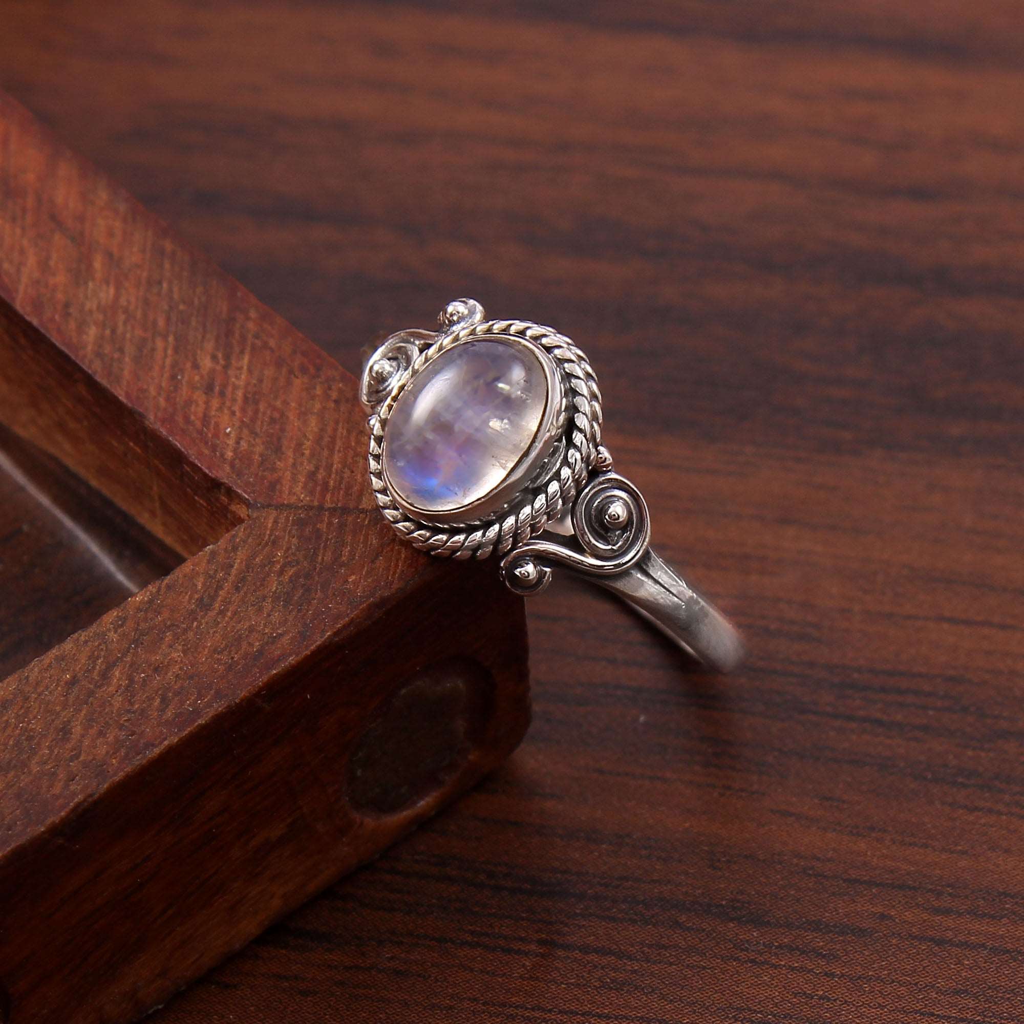 Silver Rainbow Moonstone Ring