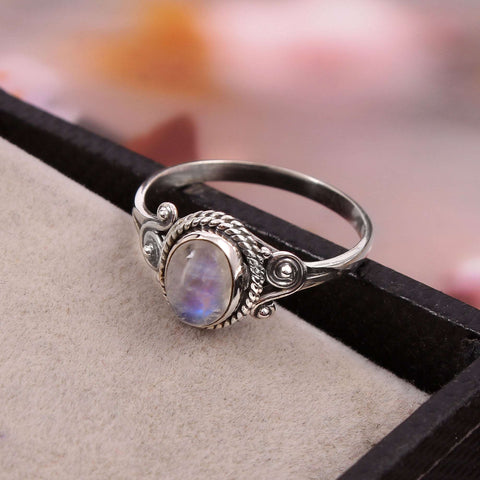 Silver Rainbow Moonstone Ring