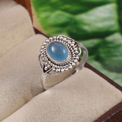 Silver Blue Chalcedony Ring