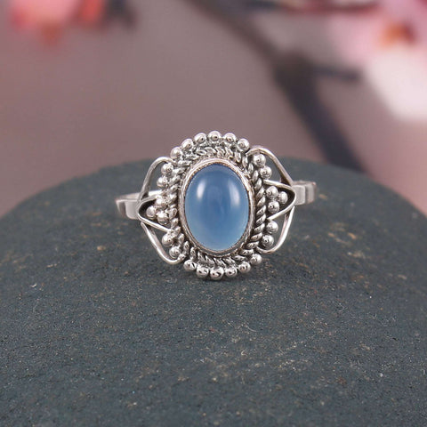 Silver Blue Chalcedony Ring