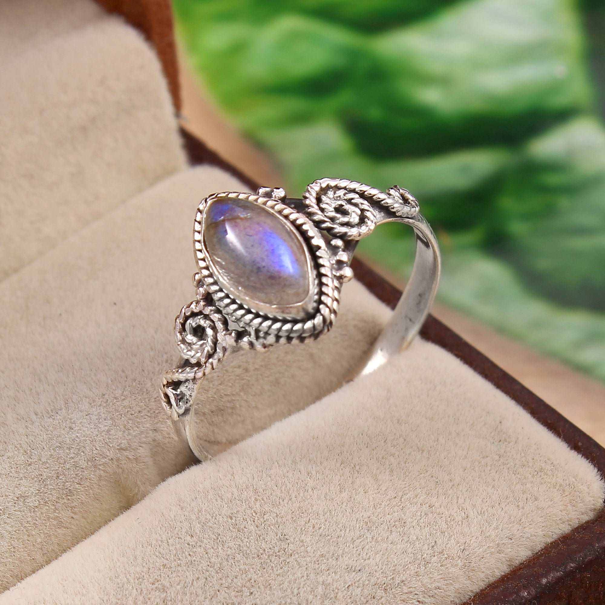 Silver Rainbow Moonstone Ring