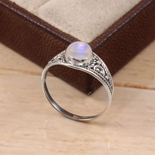 Silver Rainbow Moonstone Ring