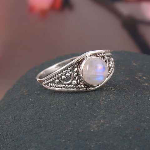 Silver Rainbow Moonstone Ring