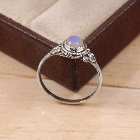 Silver Rainbow Moonstone Ring