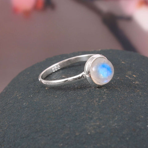 Silver Rainbow Moonstone Ring