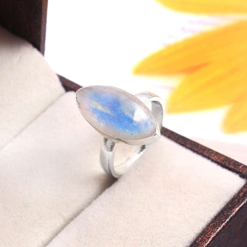 Silver Rainbow Moonstone Ring