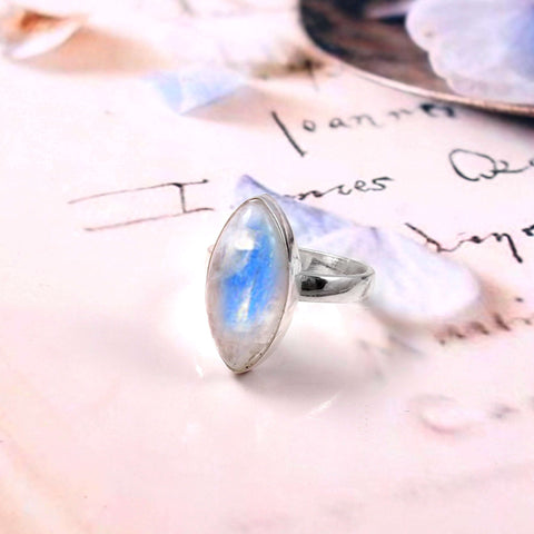 Silver Rainbow Moonstone Ring