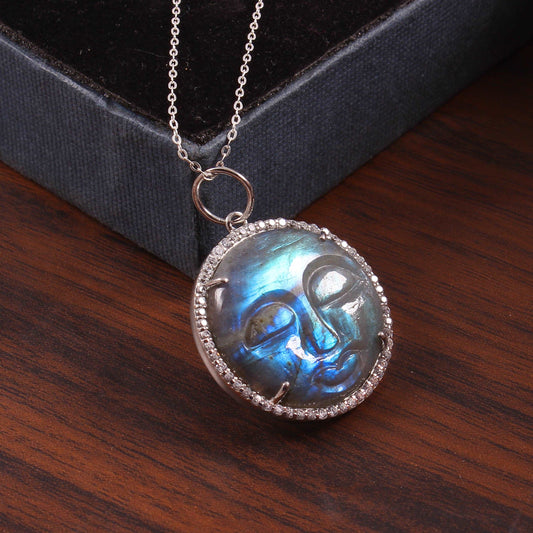 Silver Labradorite Smile Face Pendant