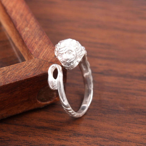 Silver Lion Adjustable Ring Band