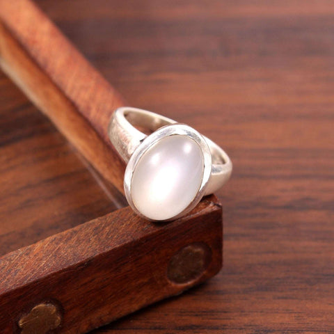 Silver Rainbow Moonstone Ring