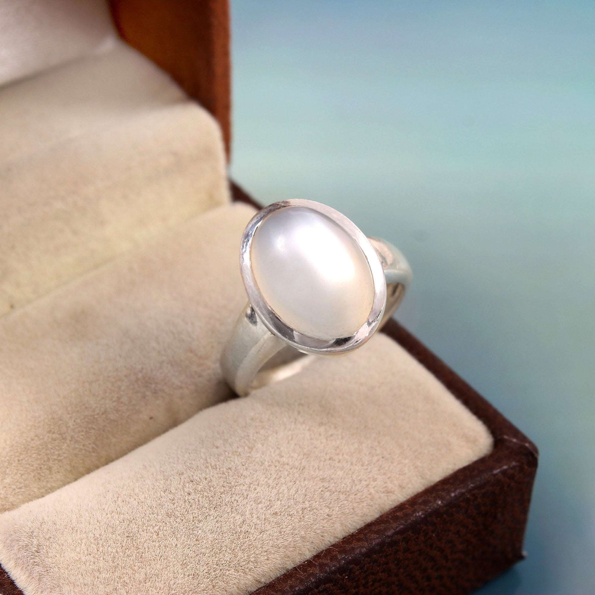 Silver Rainbow Moonstone Ring