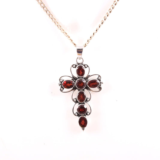 Elegant Solid 925 Sterling Silver Red Garnet Cross Pendant for Women – Timeless Faith Jewelry