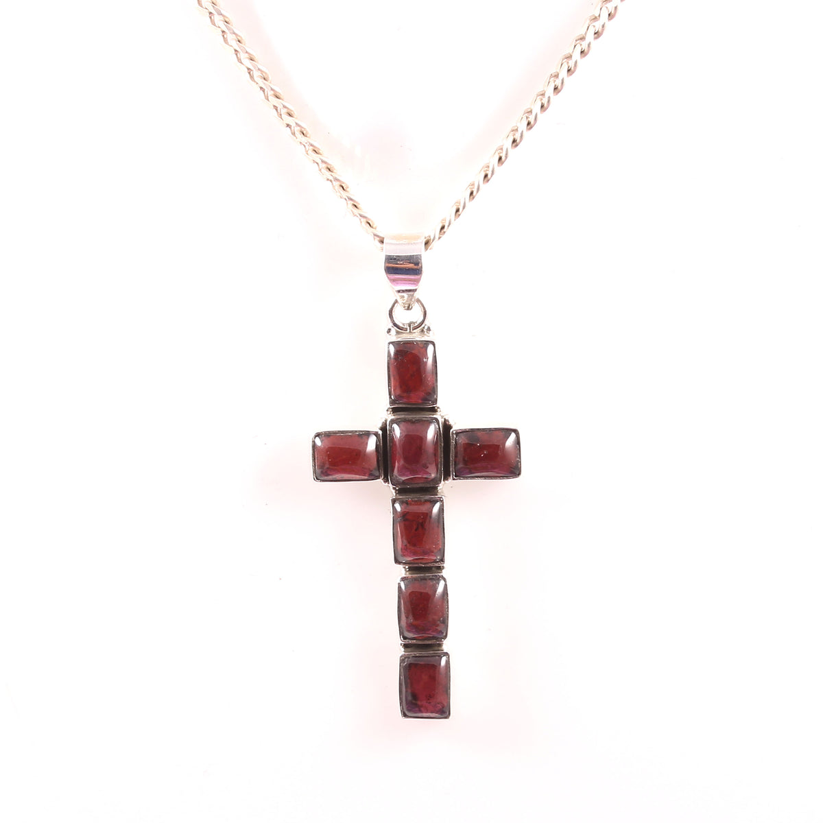 925 Sterling Silver Red Garnet Handmade Cross Pendant For Christmas Party