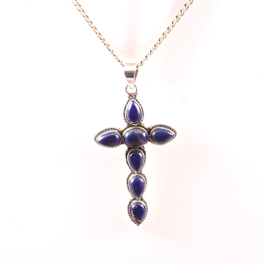 Elegant Silver Lapis Lazuli Cross Pendant: A Timeless Symbol of Faith and Style