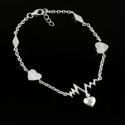 925 Sterling Silver Heartbeat Tiny Hearts & CZ Bracelet by Jewelldiro Jewellery