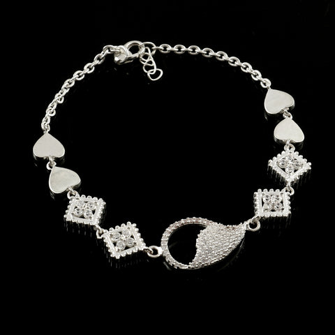 925 Sterling Silver Handmade Zircon Charm Bracelet