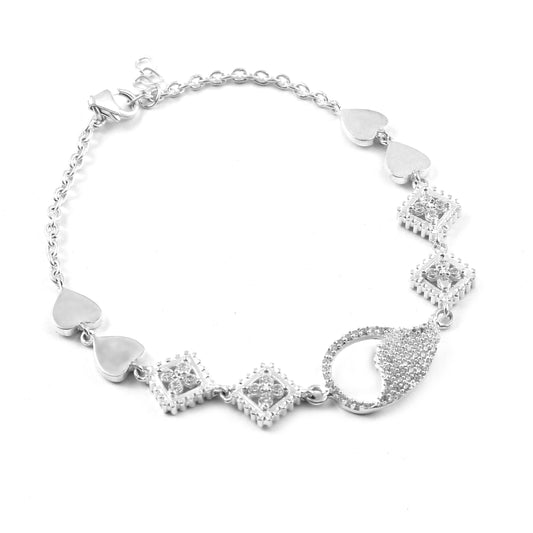 925 Sterling Silver Handmade Zircon Charm Bracelet