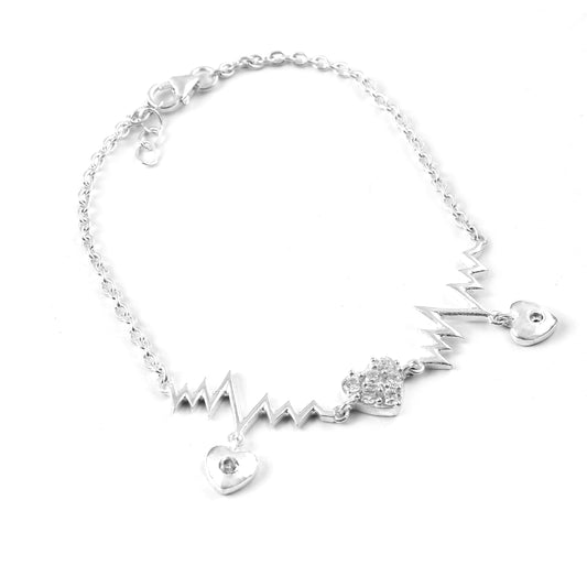 Solid 925 Sterling Silver Adjustable Zircon Heart Charm Bracelet By Jewelldiro